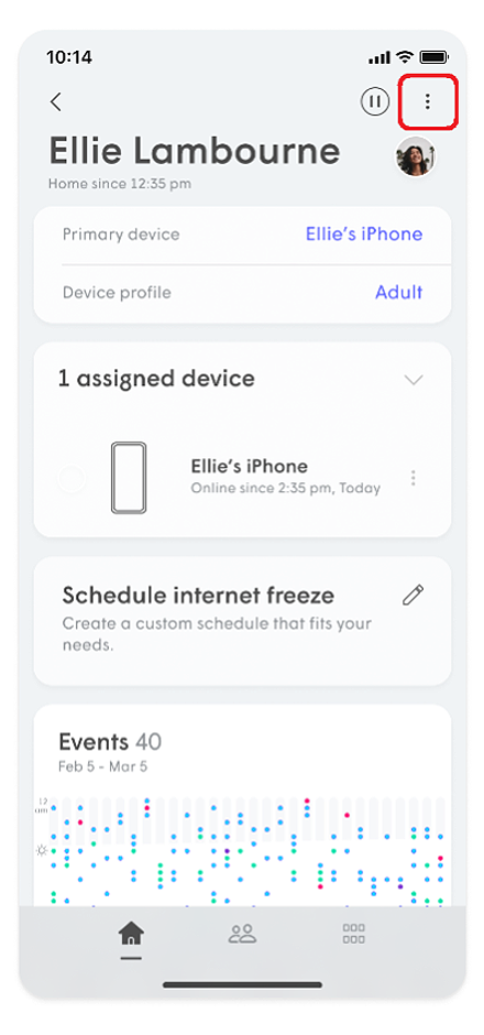 Profile page with three dots outlined in red