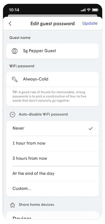 Edit guest password page