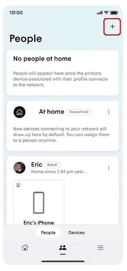 People dashboard with red outline on top right plus sign